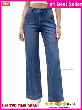 Wide Leg High Waisted Stretchy Baggy Denim Jeans Loose Fit